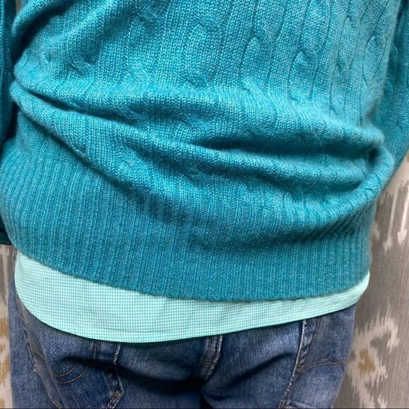 Polo Ralph Lauren Teal Green Cashmere Cable Knit Crew Neck Sweater - Picture 9 of 16